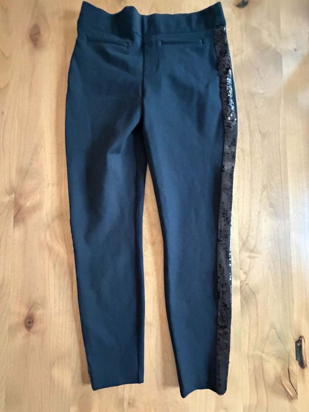 SPANX The Perfect Pant Ankle Sequin Tuxedo Skinny Ponte Trim Black Sz M